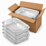 24x Foil Containers with Clear Lids 45x34x6.5cm - Bulk Box
