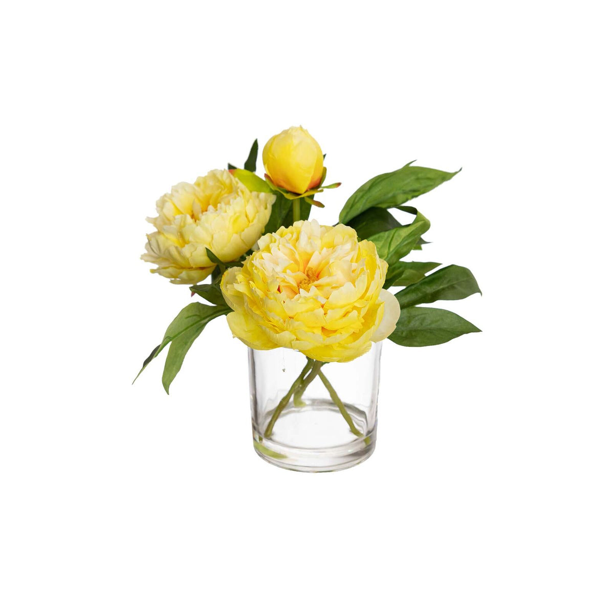 Artificial Peony Flower Arrangement in Glass Vase - Yellow (Faux Water Table Centrepiece)