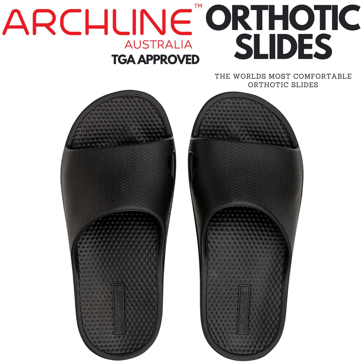 Archline Rebound Orthotic Slides Flip Flop Thongs Slip On Arch Support - Black