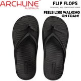 Archline Rebound Orthotic Foam Thongs Arch Support Flip Flops Orthopedic - Black