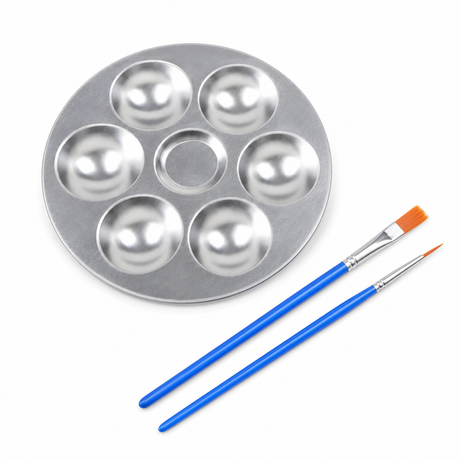 6x 6 Grid Metal Painting Palette w/ 2 Brushes Bulk Pack (135mmx135mm)