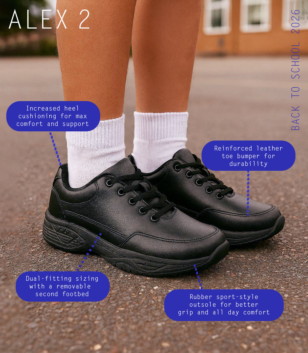 Sfida Alex 2 Senior Kids Leather Lace Up School Shoes - Black (Boys/Girls)