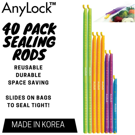 40pk AnyLock Bag Sealers/Sealing Rods Bulk Pack - Kitchen Storage Zip Lock Stick Clips