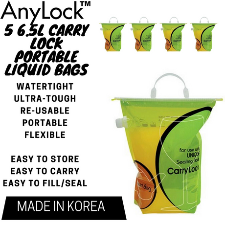 5x AnyLock CarryLock 6.5L Portable Liquid Storage Bags Bulk Pack (Fishing, Hiking and Camping)
