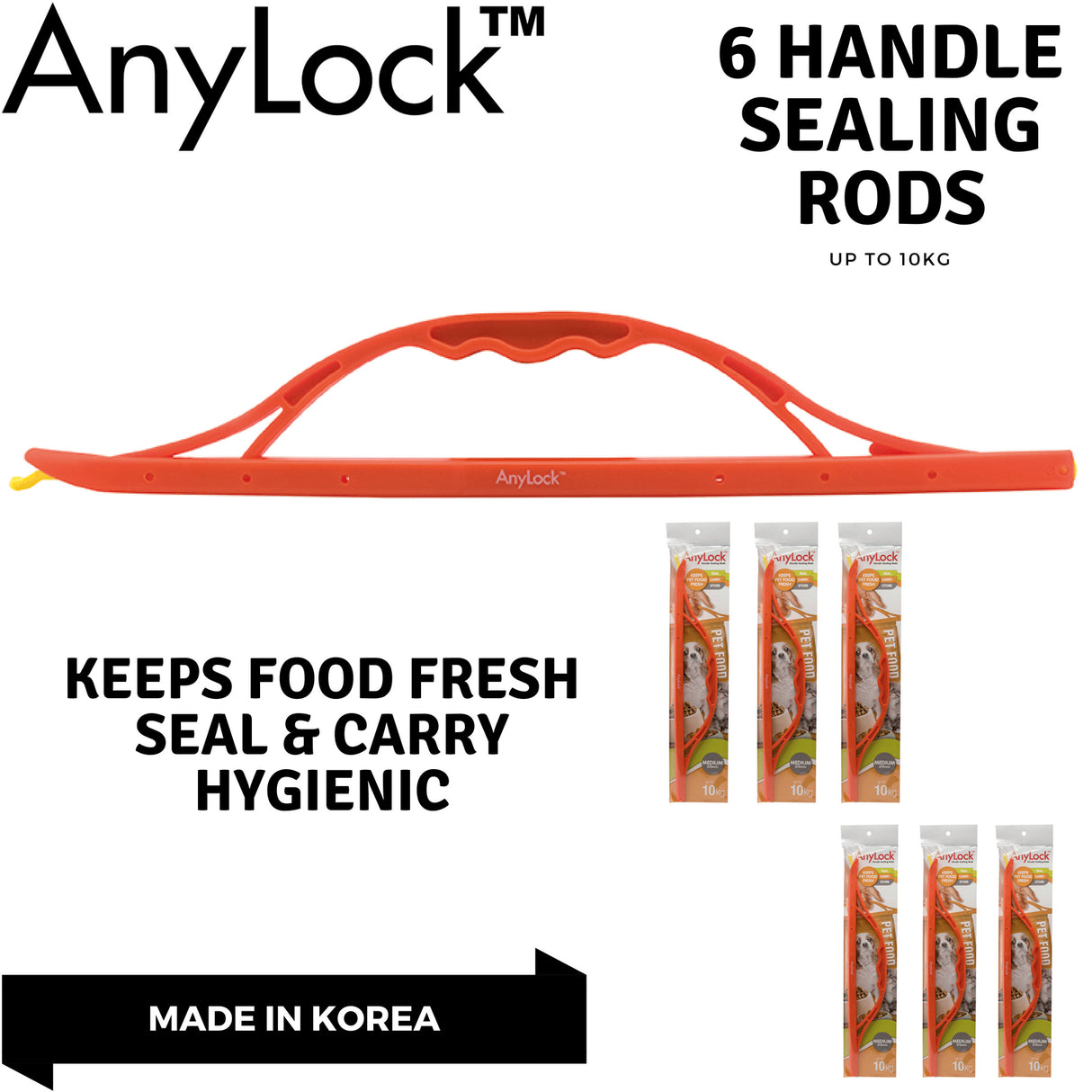 6x ANYLOCK 370mm Medium Handle Sealing Rod Bulk Pack - Reusable Clip Lock Sealers