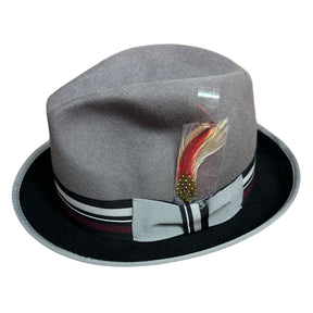 Avenel Mens 100% Lana Wool Trilby Fedora Hat - Grey/Black - One Size