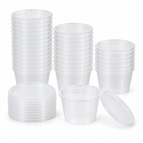 360x 100ml Reusable Sauce Containers w/ Lids Bulk Pack - Clear (77mm x 46mm Made in Australia)
