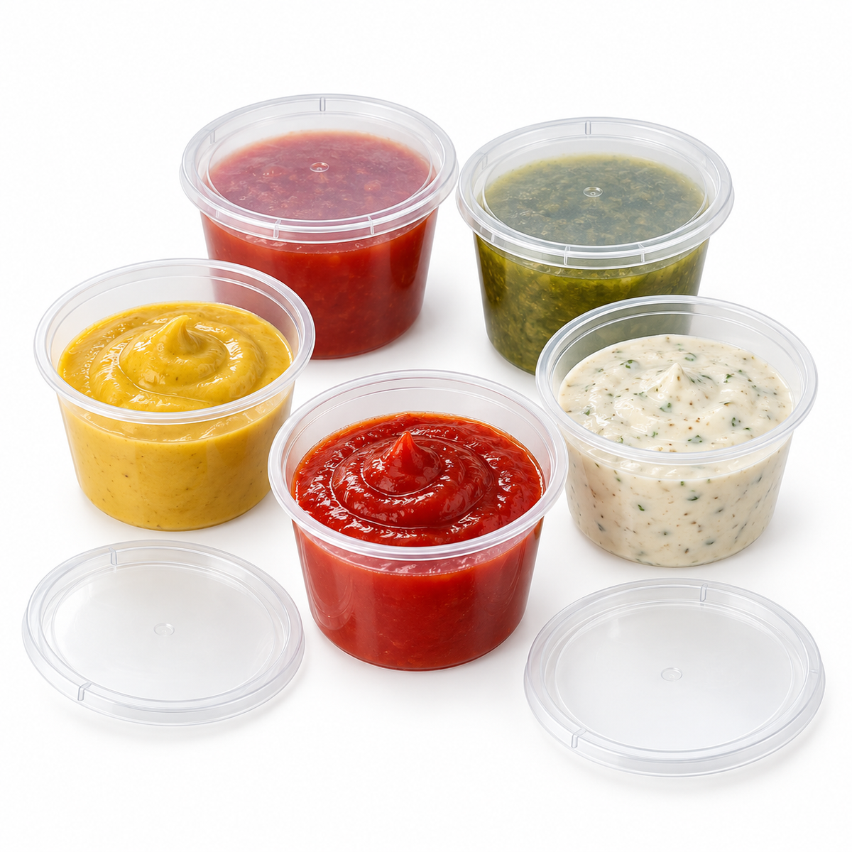 360x Reusable Sauce Containers with Lids 100ml - Bulk Box (Clear)