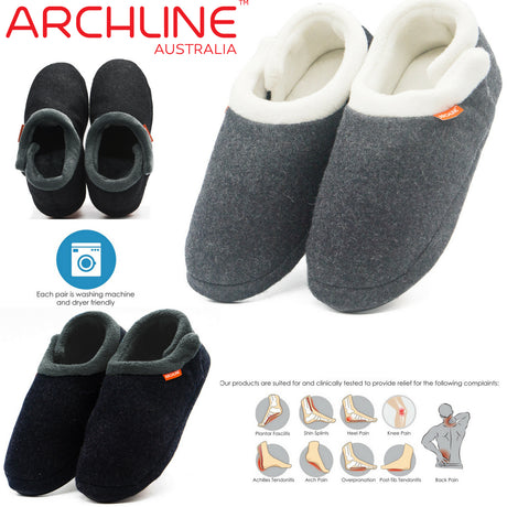 ARCHLINE Orthotic Slippers CLOSED Arch Scuffs Orthopedic Moccasins Shoes - Charcoal Marle
