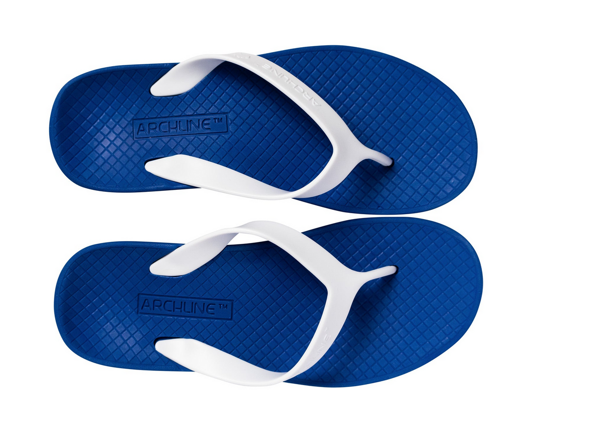 ARCHLINE Orthotic Thongs Arch Support Shoes Footwear Flip Flops Orthopedic - Blue/White 