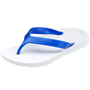 Archline Orthotic Flip Flops - White/Blue (Slip On Orthopedic Thongs w/ Arch Support)