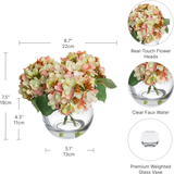 Artificial Flowers 19cm Hydrangea Arrangement in Glass Fishbowl Vase (Pink)