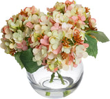 Artificial Flowers 19cm Hydrangea Arrangement in Glass Fishbowl Vase (Pink)