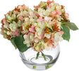 Artificial Flowers 19cm Hydrangea Arrangement in Glass Fishbowl Vase (Pink)