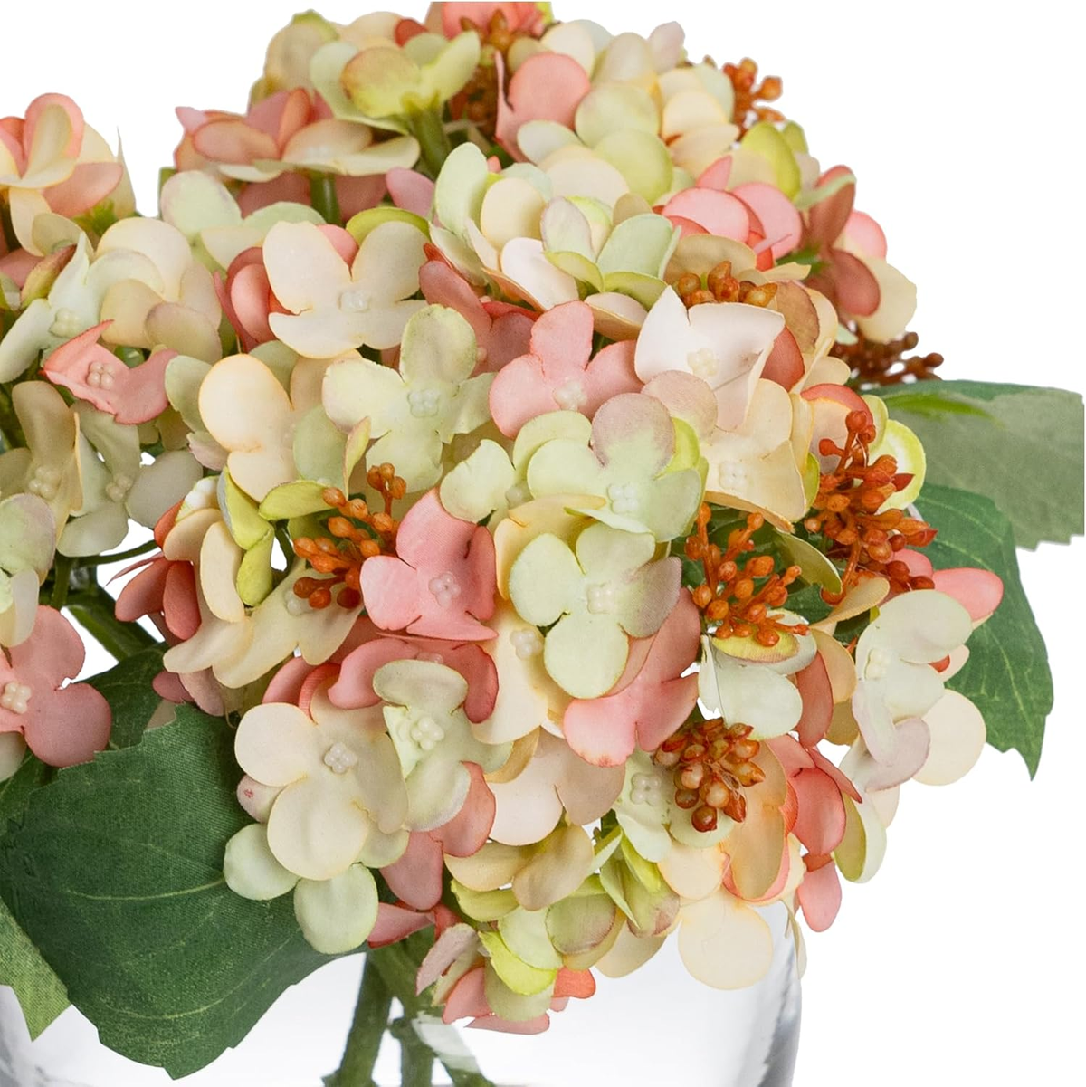 Artificial Flowers 19cm Hydrangea Arrangement in Glass Fishbowl Vase (Pink)