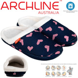 ARCHLINE Orthotic Slippers Slip On Scuffs Pain Relief Moccasins - Navy with Hearts
