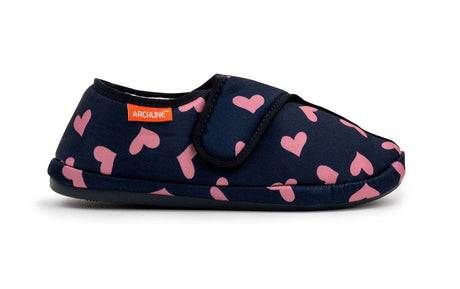 ARCHLINE Orthotic Plus Slippers Closed Scuffs Pain Relief Moccasins - Navy Hearts