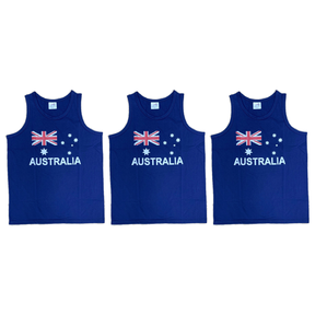 3x Adult Australia Flag Blue Singlet Bulk Pack - 100% Cotton Souvenir Tank Top