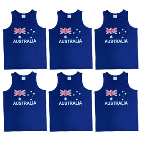6x Adult Australia Flag Blue Singlet Bulk Pack - 100% Cotton Souvenir Tank Top