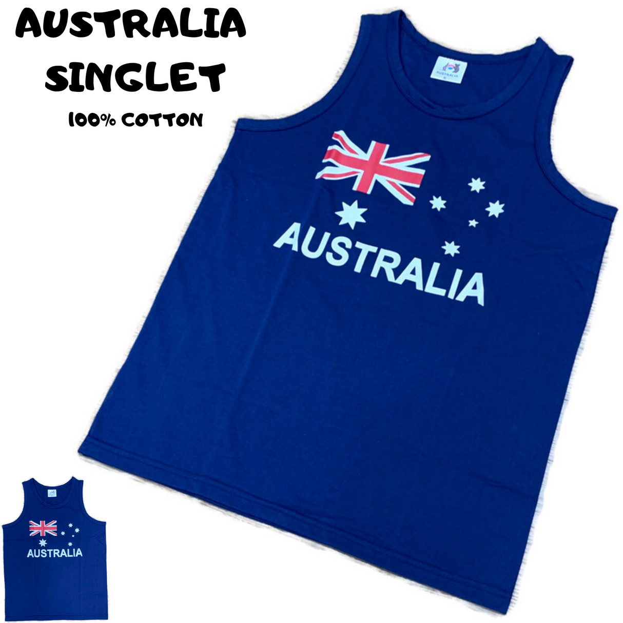 Adult Australia Flag Blue Singlet - 100% Cotton Souvenir Tank Top