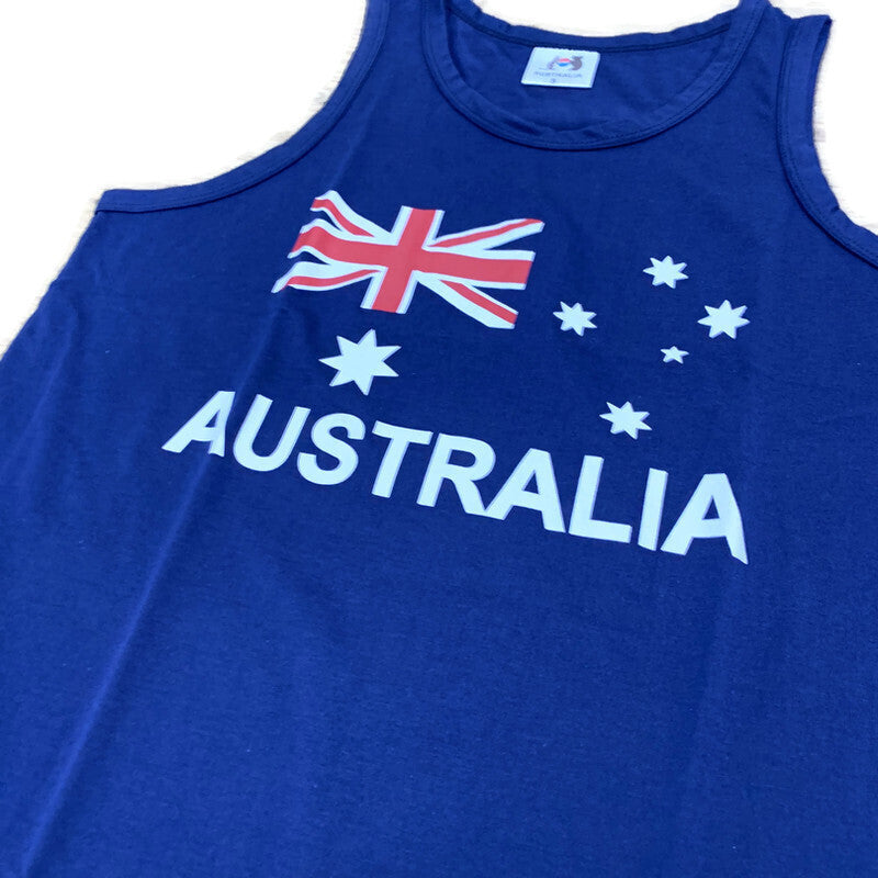 Adult Australia Flag Blue Singlet - 100% Cotton Souvenir Tank Top