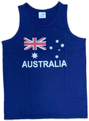 Adult Australia Flag Blue Singlet - 100% Cotton Souvenir Tank Top