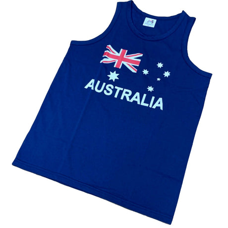 3x Adult Australia Flag Blue Singlet Bulk Pack - 100% Cotton Souvenir Tank Top