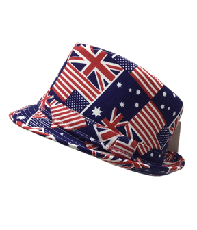 Australia/USA/UK Flags Trilby Hat - Combined Aussie/English/American Cap