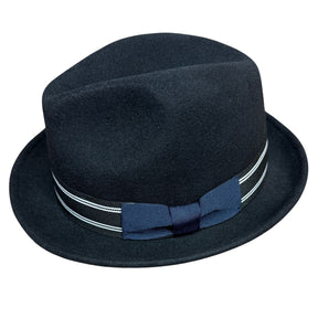 Avenel Mens 100% Wool Trilby Fedora Hat - Navy (Ribbon Trim)