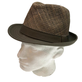 Natural Straw Trilby Hat - Vented Canvas Brim Fedora Cap