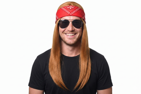 Mens Long Ginger Rock Star Costume Wig with Red Bandana (Axl Rose Inspired)