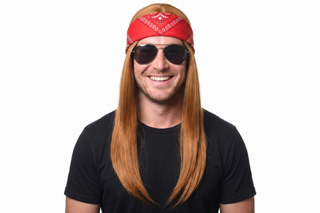 Mens Long Ginger Rock Star Costume Wig with Red Bandana (Axl Rose Inspired)