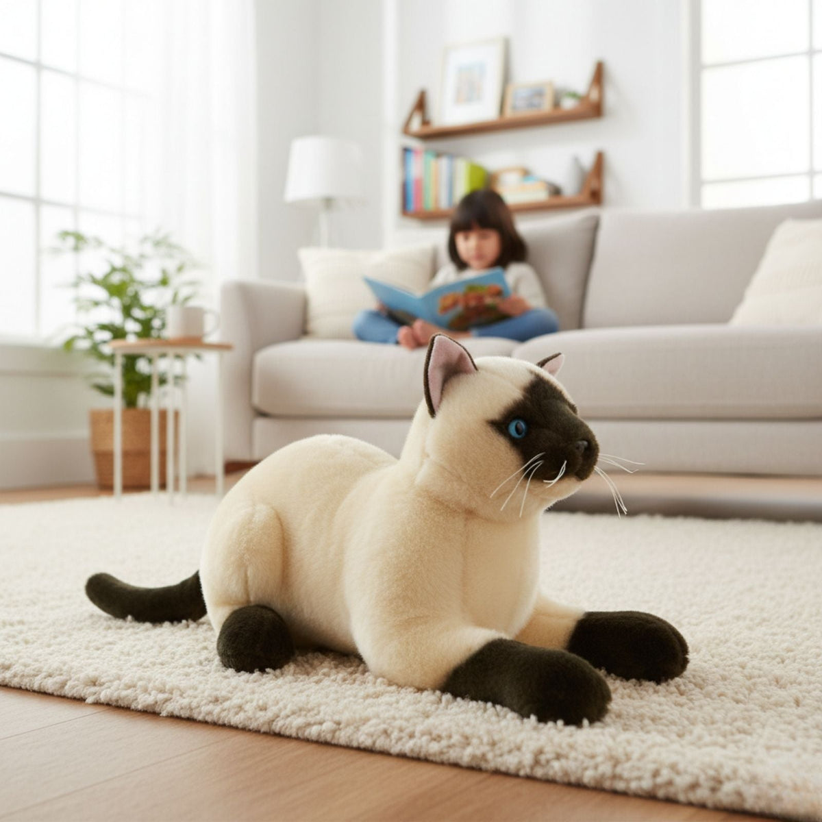 Bocchetta Amelia 35cm Crouching Siamese Cat Plush Toy (Realistic Stuffed Animal Cat Gift)