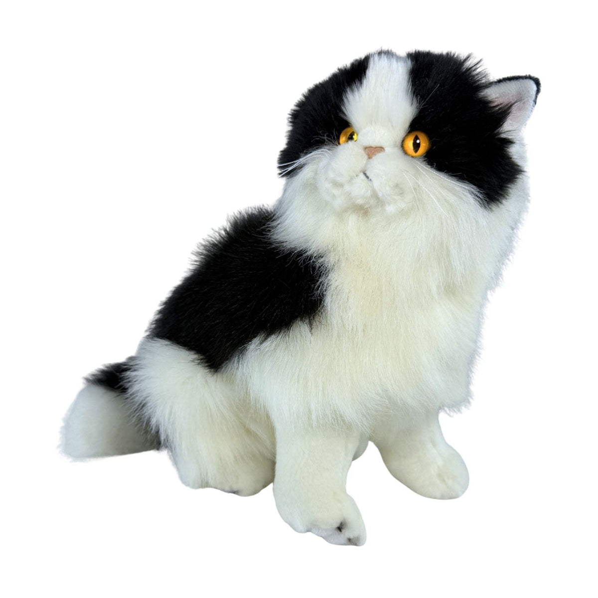 Bocchetta Angus 34cm Sitting Piebald Cat Plush Toy - Black/White (Realistic Stuffed Animal Cat Gift)