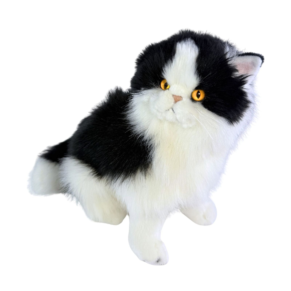 Bocchetta Angus 34cm Sitting Piebald Cat Plush Toy - Black/White (Realistic Stuffed Animal Cat Gift)