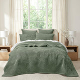 Renee Taylor Archie Cross Stitch Velvet Coverlet Set - Military (Bedspread with Cotton Reverse)