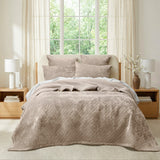 Renee Taylor Archie Cross Stitch Velvet Coverlet Set - Nude (Bedspread with Cotton Reverse)