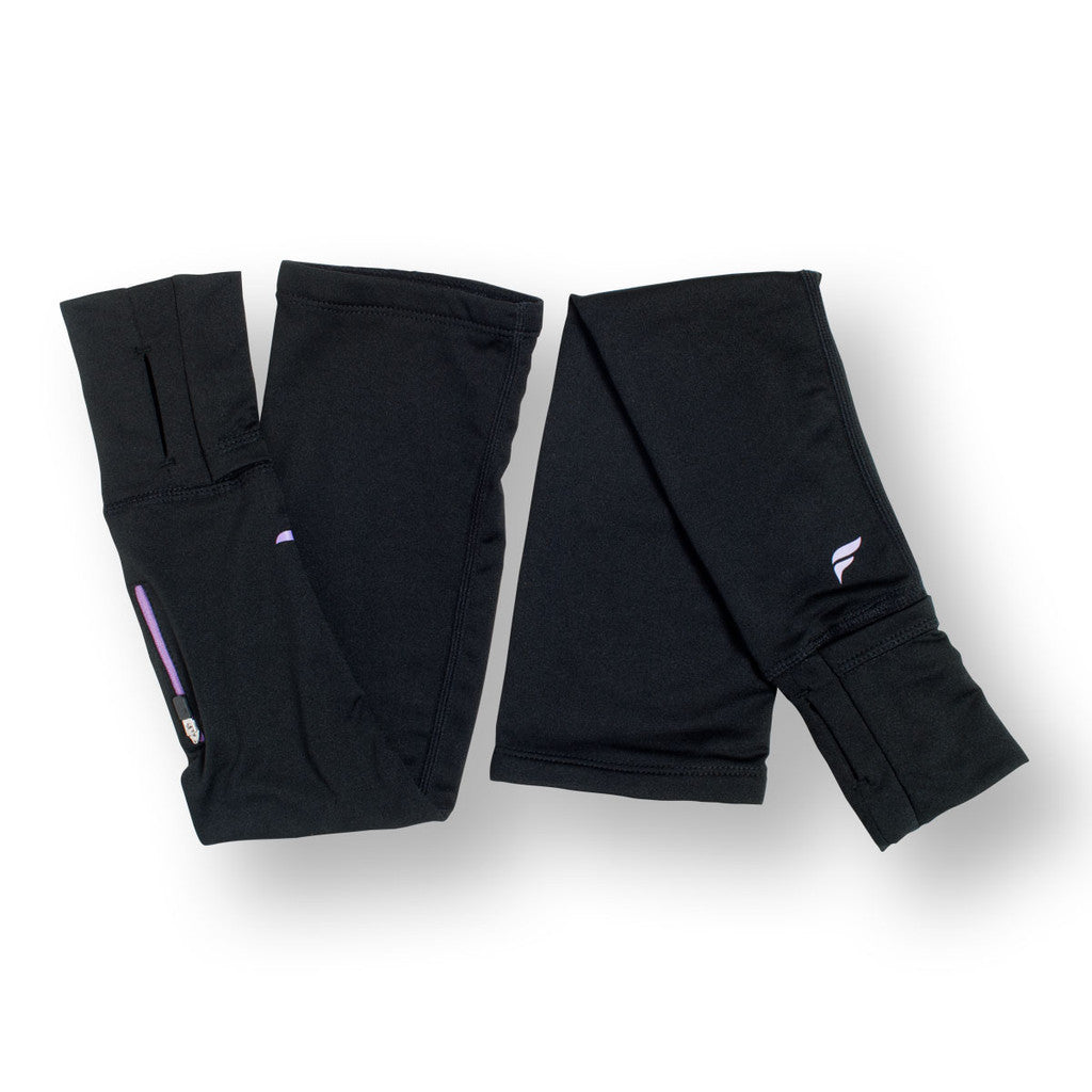 Fly Active Armwarmer Pocket Convertible Running Gloves - 2 Colours (Arm Warmers with Fold Back Mitt) - BLACK