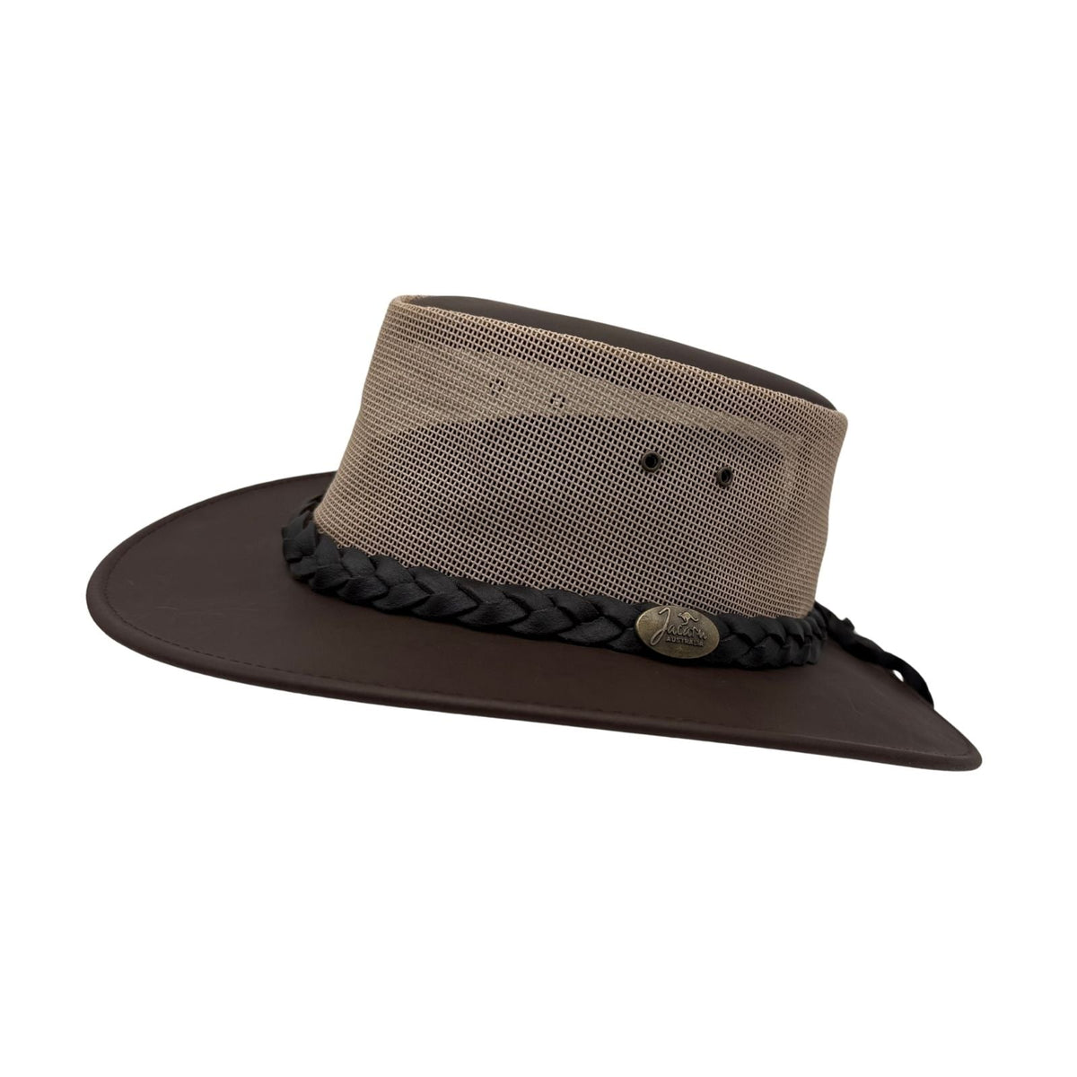 Jacaru 1221 The Aussie Breeze Buffalo Leather Hat - Brown (Breeze Crown Water Resistant & UPF 50+)