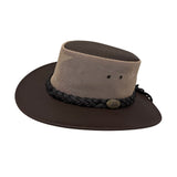 Jacaru 1221 The Aussie Breeze Buffalo Leather Hat - Brown (Breeze Crown Water Resistant & UPF 50+)