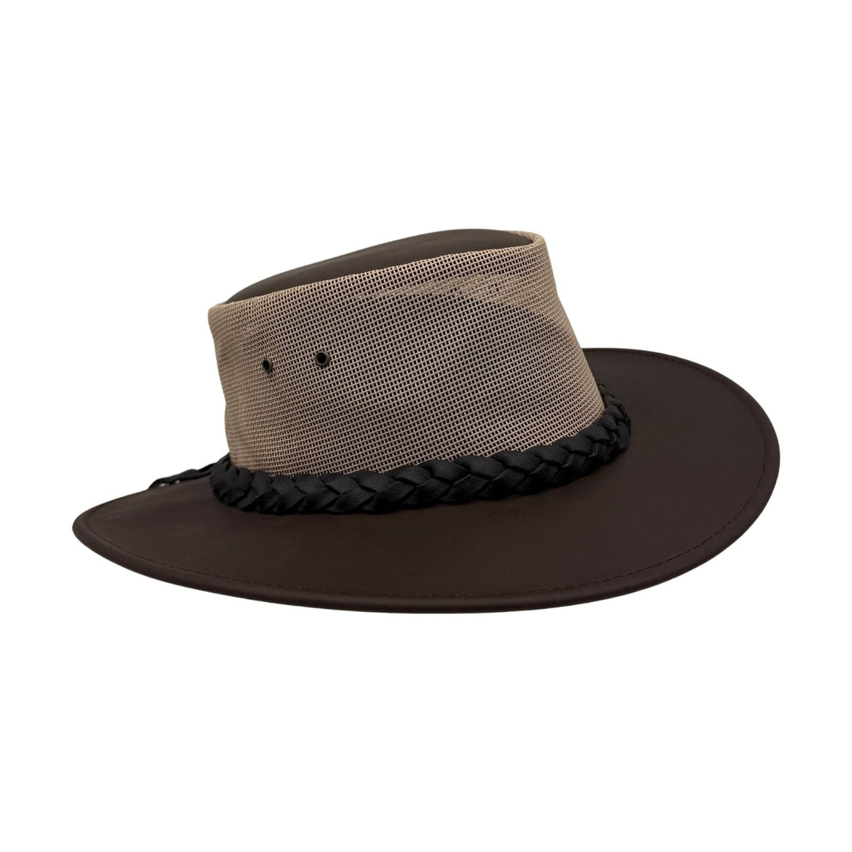 Jacaru 1221 The Aussie Breeze Buffalo Leather Hat - Brown (Breeze Crown Water Resistant & UPF 50+)