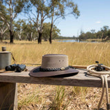 Jacaru 1221 The Aussie Breeze Buffalo Leather Hat - Brown (Breeze Crown Water Resistant & UPF 50+)