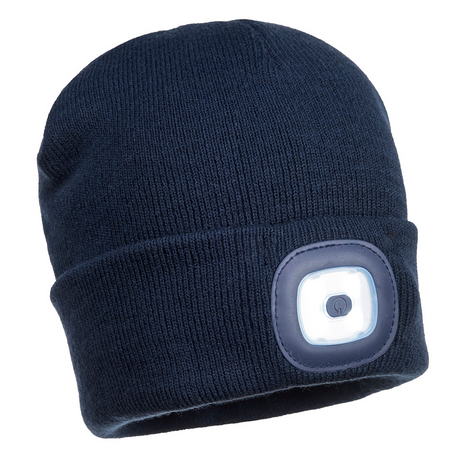 Portwest Navy LED Beanie Hat - USB Rechargeable Headlight - Camping Cycling Workwear