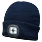 Portwest Navy LED Beanie Hat - USB Rechargeable Headlight - Camping Cycling Workwear