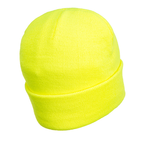 PORTWEST Beanie with LED Head Light USB Rechargeable Camping Cycling Workwear Hat - Hi Vis Yellow