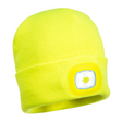 Portwest Hi Vis Yellow LED Beanie Hat - USB Rechargeable Headlight - Camping Cycling Workwear