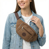 CANVAS BUM BAG Wallet Waist Pouch Travel Pocket Belt Security Storage in Brown 