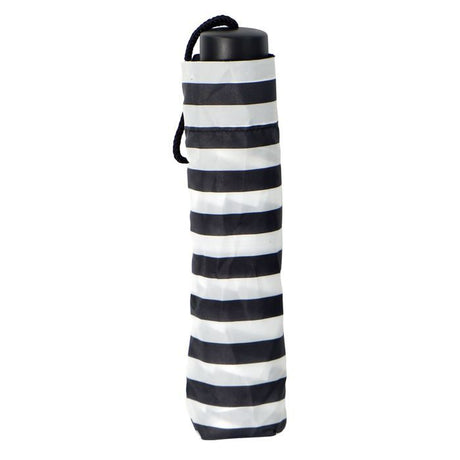 Brellerz Wind Resistant 8 Rib Basic Folding Compact Umbrella in Black/White Stripe
