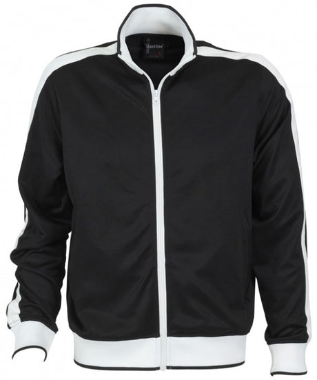 Identitee Mens Varsity Tracksuit Top Jacket - Black/White (Long Sleeve Warm Winter Jumper)