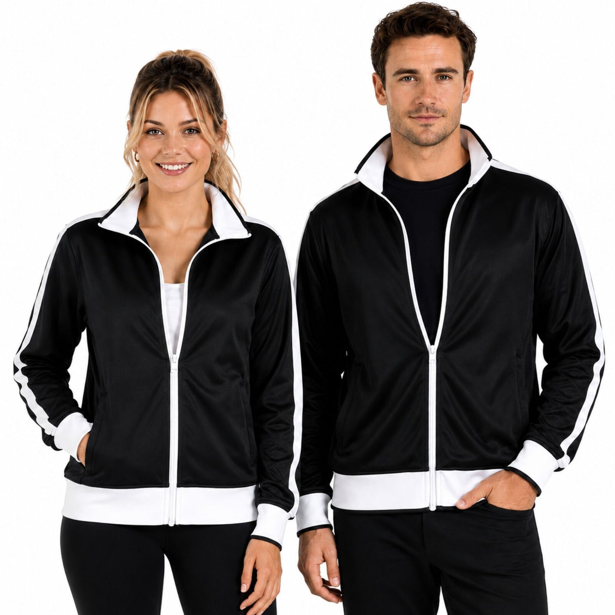 Identitee Mens Varsity Tracksuit Top Jacket - Black/White (Long Sleeve Warm Winter Jumper)